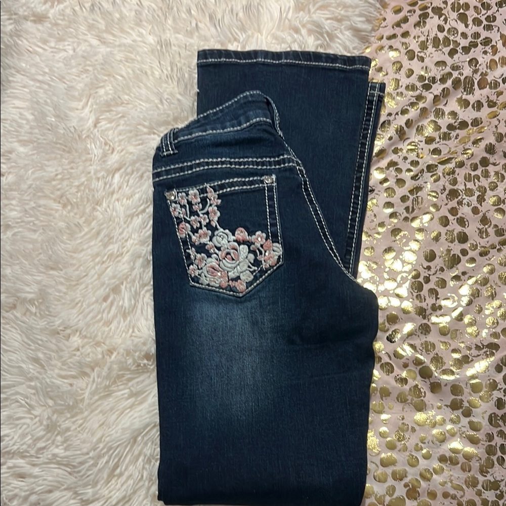 Girls  Dark Blue Embroidered Jeans